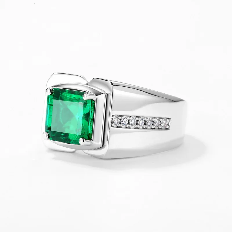 18K Gold Cultured Emerald Ring, Fashionable Colored Baby Stone PT950 Platinum Business Men's Open Ring