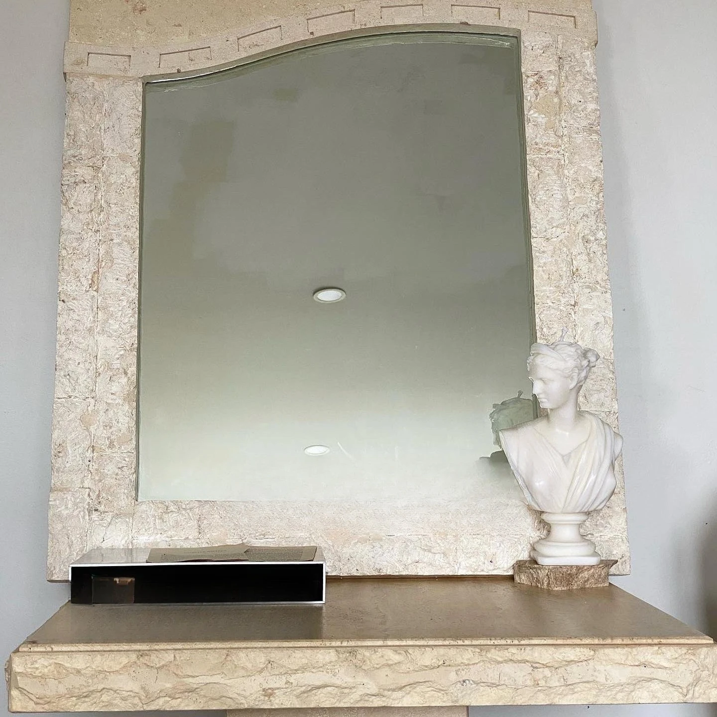 Natural travertine hand-decorated large mirror, art clothing store counter home full body villa mirror