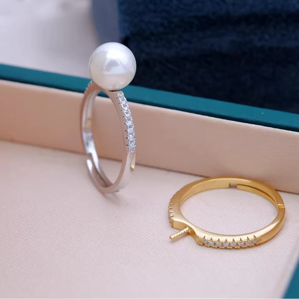 

2 шт. латунные простые кольца с фианитами для изготовления жемчужных украшений, заготовки для колец/основы/крепления для женщин, материалы для рукоделия