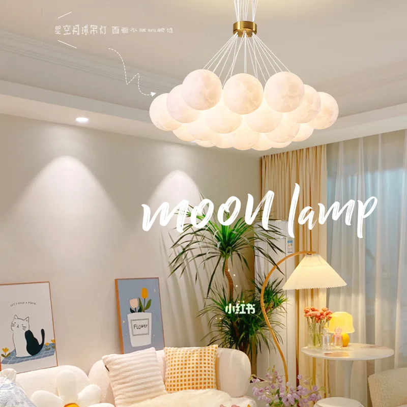

Nordic Planet 3D Moon Ceiling Chandelier Living Room Decoration Designer Creative Dining Room Bedroom Pendant Lamp Lustre Fixtur