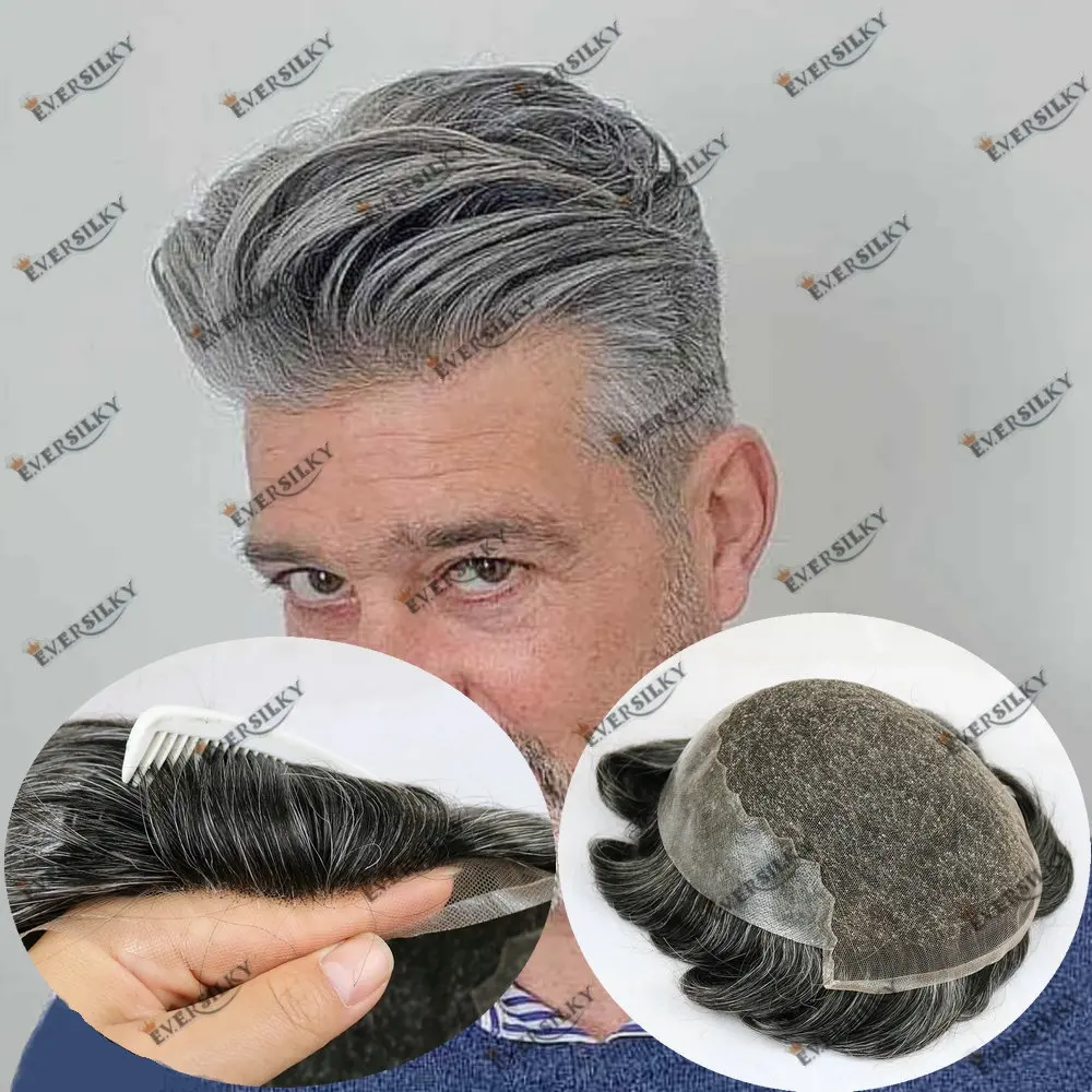 

Men's Capillary Prosthesis Toupee Human Hair Q6 Swiss Lace&PU Base Prosthetic Male Wig Replacement System Unit Natural Hairline