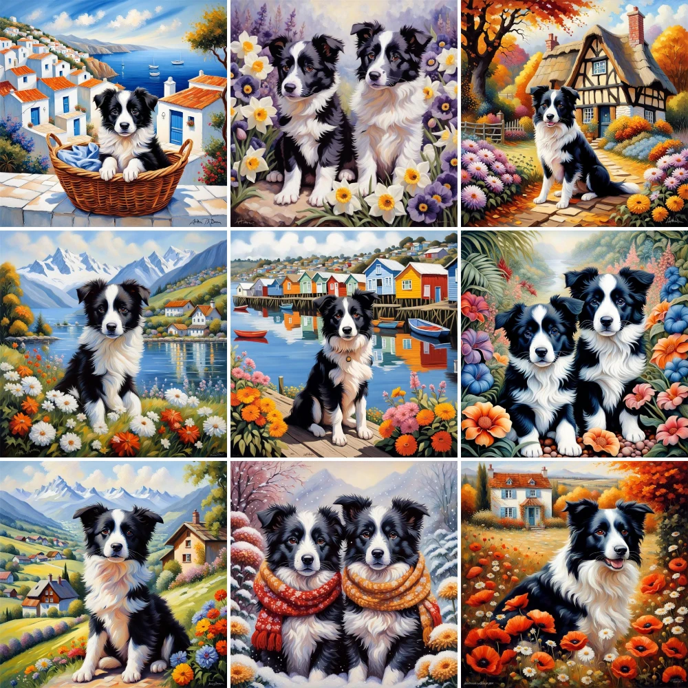 Dog Border Collie Printed Canvas 11CT Cross Stitch Full Kit Embroidery Handicraft Sewing Needlework Hobby Stamped Floss Jewelry
