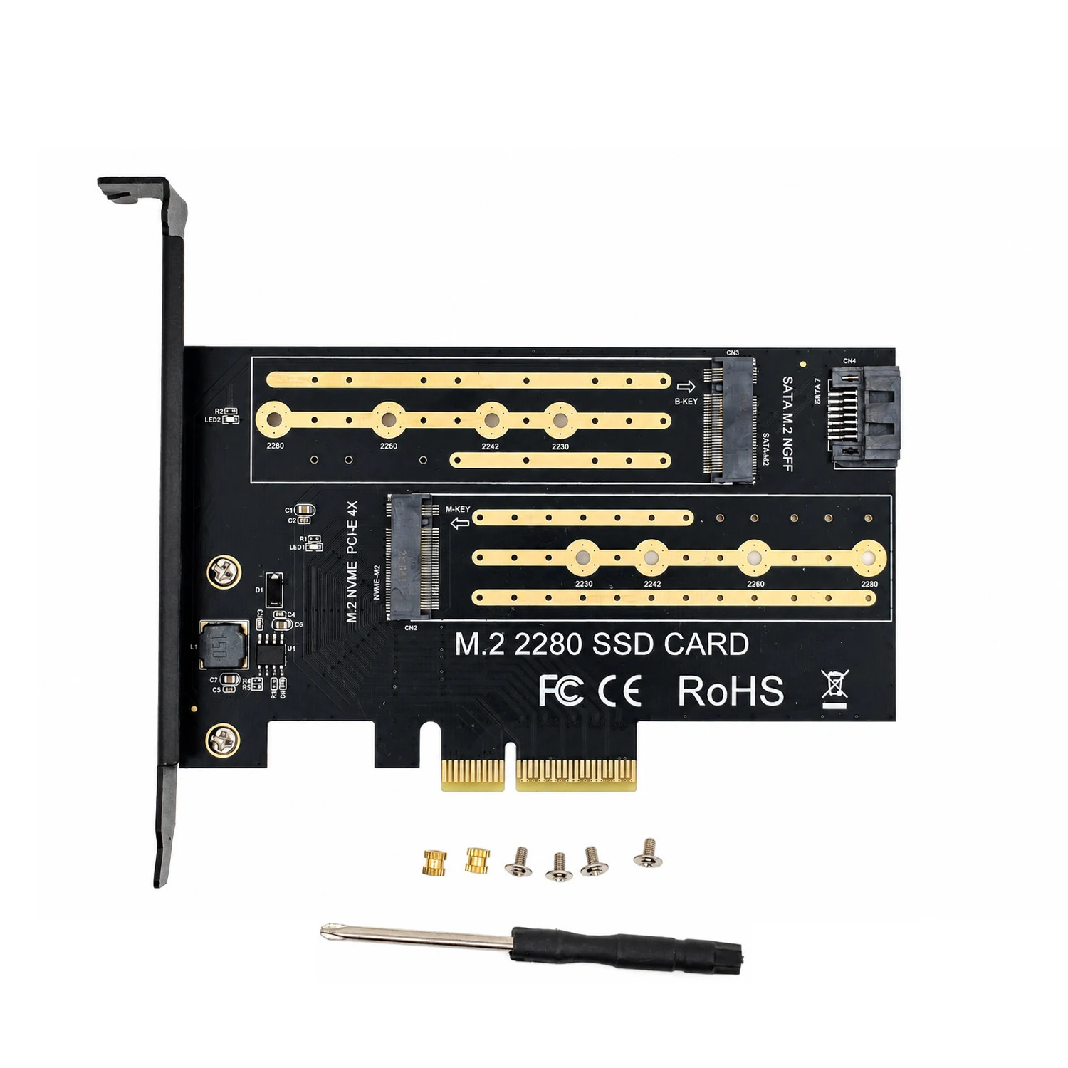 PCIe X4 to M.2 SSD Adapter, NVMe and NGFF SATA Dual Protocol Card with Heatsink for 2242 2260 2280 Desktop Storage