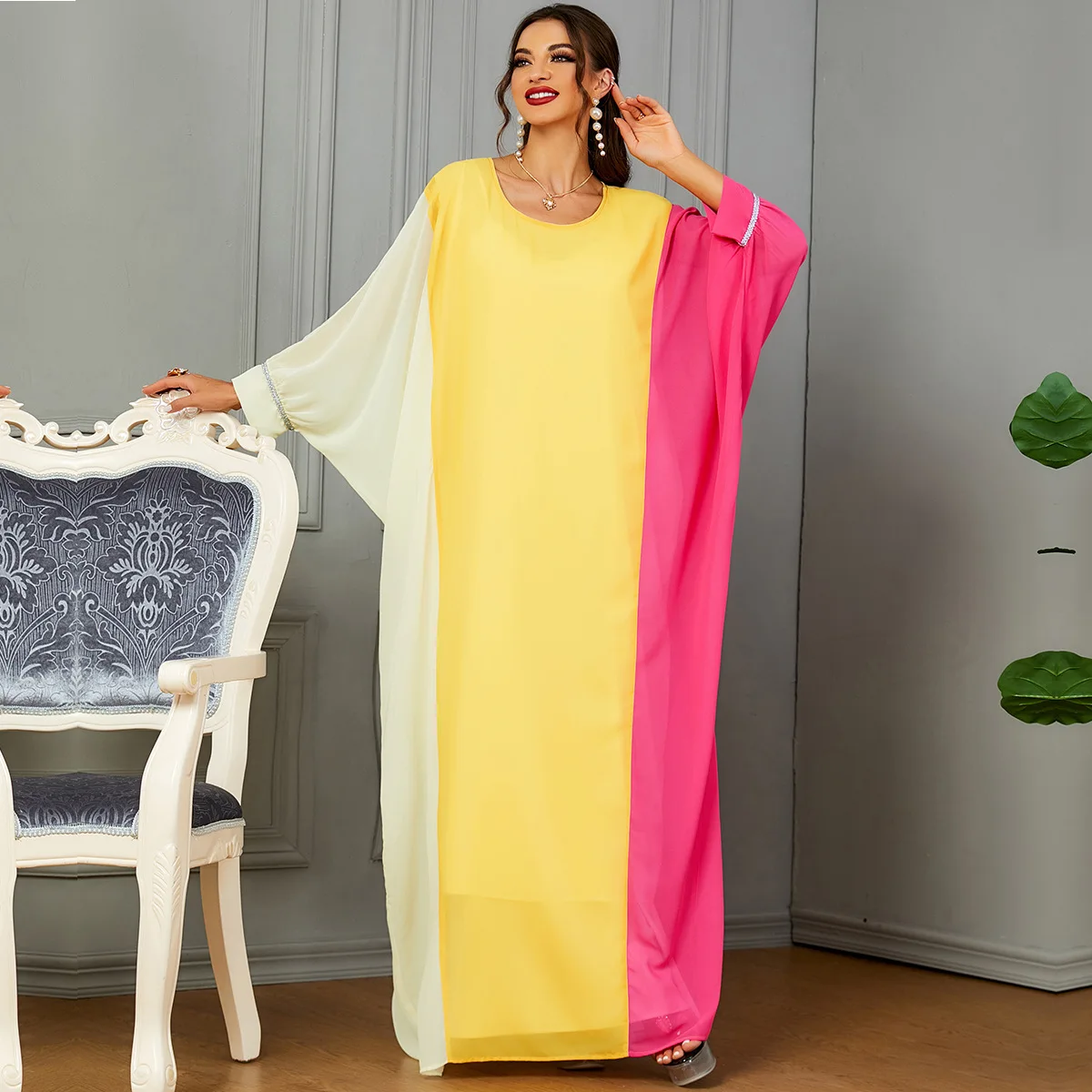 Medio oriente marocco musulmano Luxury Fashion Robe abbigliamento donna contrasto colore abito da sera Dubai abito islamico Abaya