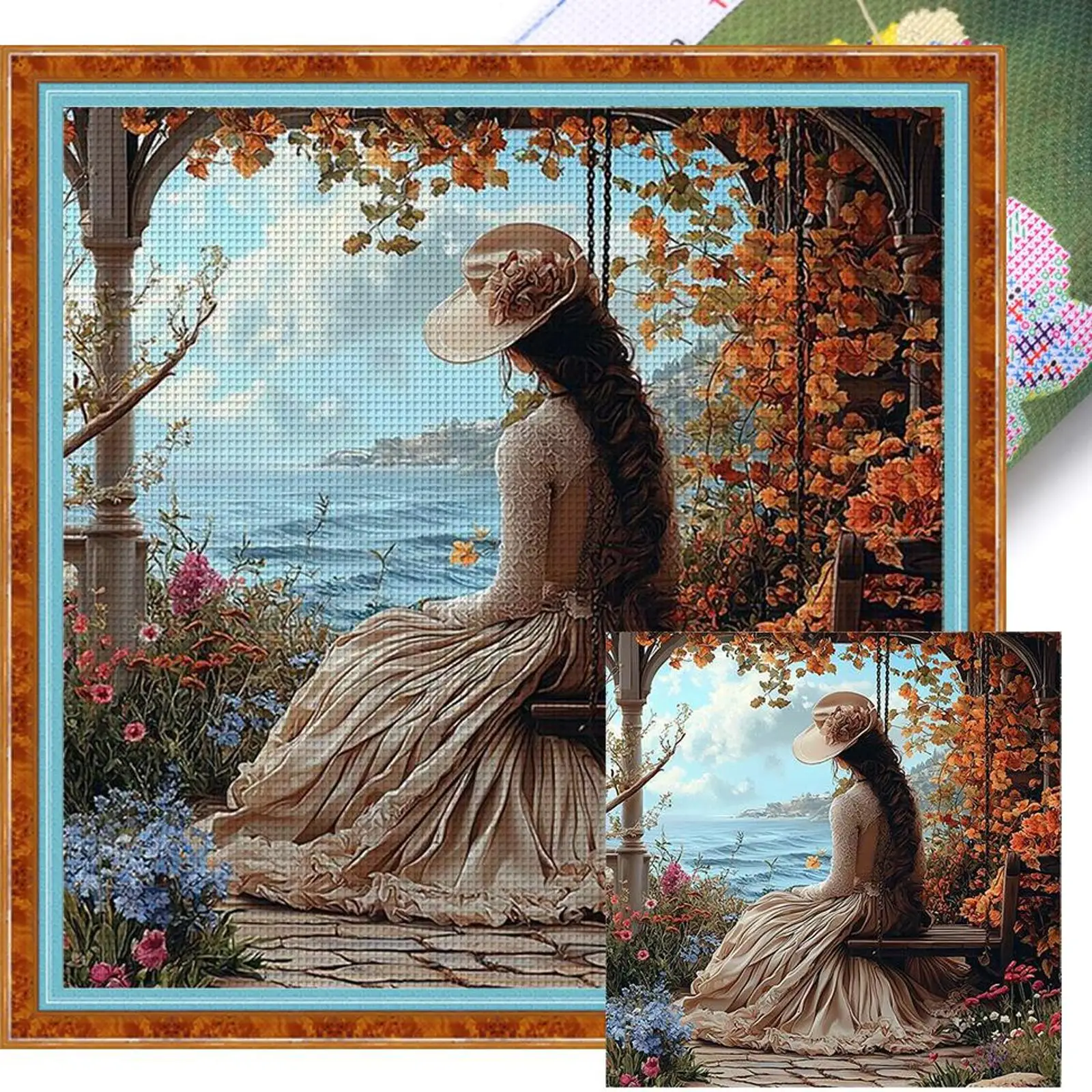 

Full Embroidery Eco-cotton Thread Full Stitch Embroidery Girl Cross Stitch Kit Art 50x50cm 11CT 3 Strands (canvas with printing)
