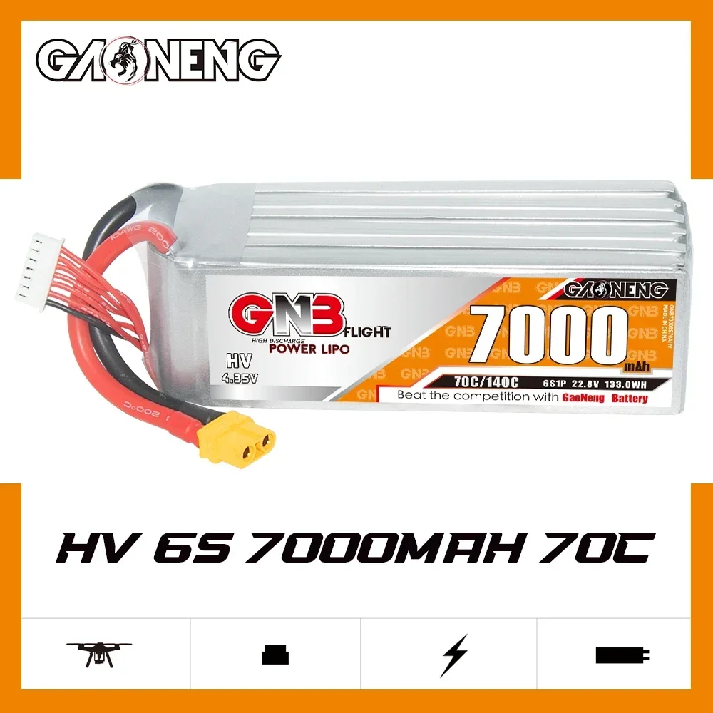 GAONENG GNB 7000mAh HV 6S 70C 140C 22.8V XT60 LiPo Battery 10inch Xclass FPV 1/7 1/8 scale vehicles FMS EDF Jets and 3D Plane