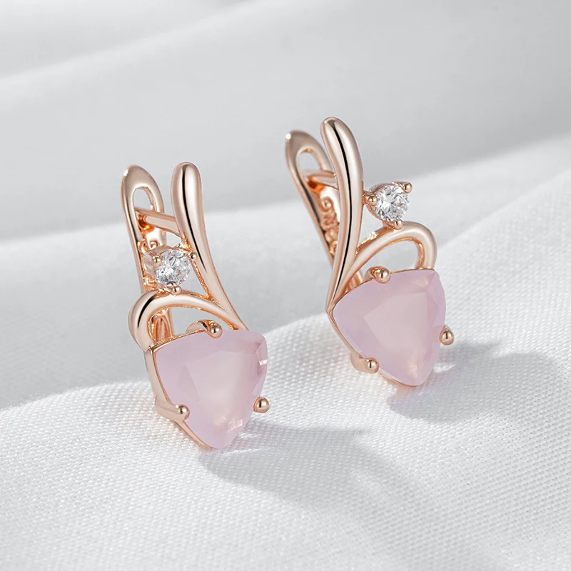 Kinel Hot 585 Rose Gold Color Drop Earrings for Women Unusual Pink Natural Zircon Accessories Fashion Daily Vintage Jewelry