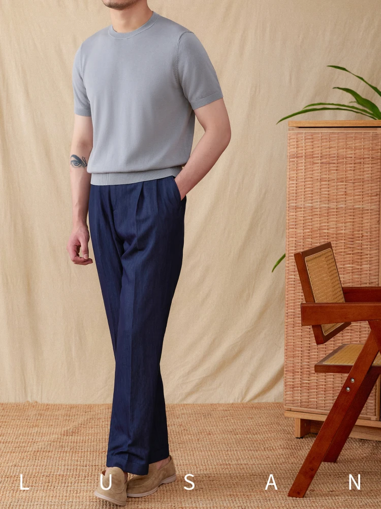 High-End Skin-Friendly Silk Cotton Breathable Bottoming Shirt Casual All-Match round Neck Short Sleeve Shirt Trendy Men