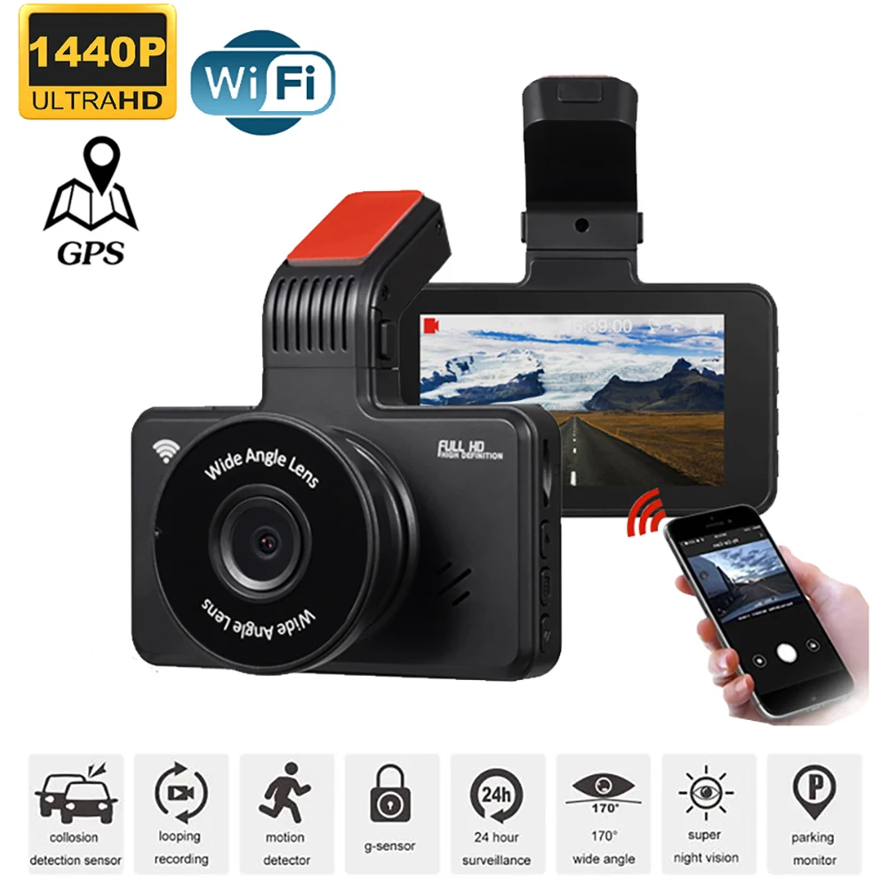 

2K 1440P WiFi GPS Dash Cam Vehicle Camera Driving Video Recorder Dashcam Auto Black Box Car Acccessories Car DVR Night Vision