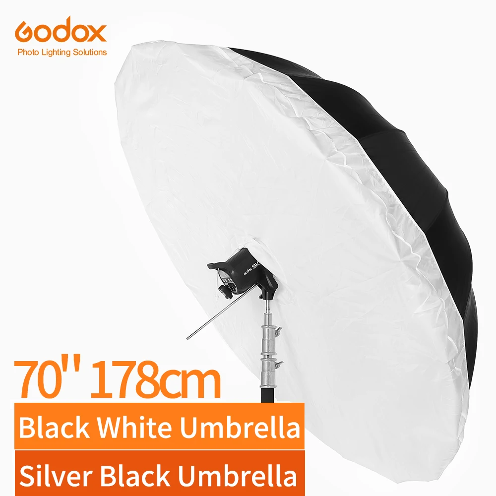 Godox 178cm 70 inch Black White or Black Silver Reflective Umbrella Studio Lighting Light Umbrella with Large Diffuser Cover