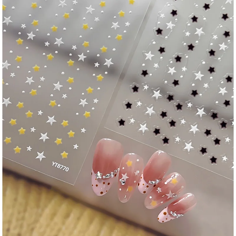 Mini Stars Nail Stickers Black White Yellow Pattern Nail Decoration Accessories Self Adhesive Nail Art Stickers for Manicure DIY