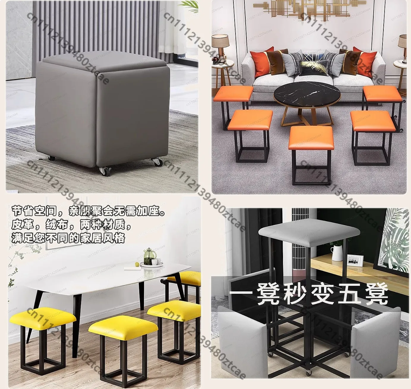 Modern 5 in 1 Folding Metal Ottoman Stool With Wheels Smart Cube Multi-Functional Storage Seat for Home Decor Apartment