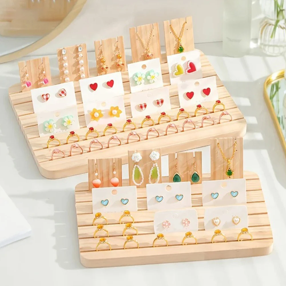 

Органайзер для ювелирных изделий из цельного дерева, слот для карт, кольцо, дисплей, ожерелье, серьги, подставка для ювелирных изделий, реквизит для хранения ювелирных изделий