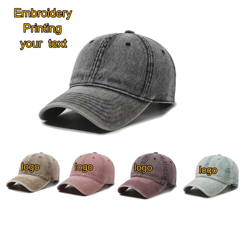 

Custom Denim Vintage Washed Cotton Baseball Cap Cowboy Jean Hat Dad Trucker Hat Outdoor Adjustable Snapback Cap