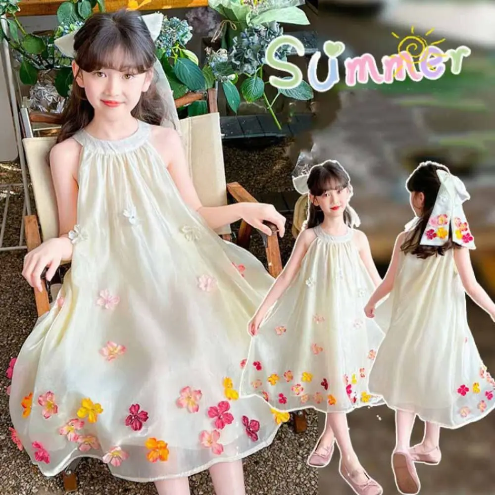 

Fashion Loose Girls Princess Dress Party Children Summer Flower Dresses Beach Vacation Sweet Teens Long Dress Party