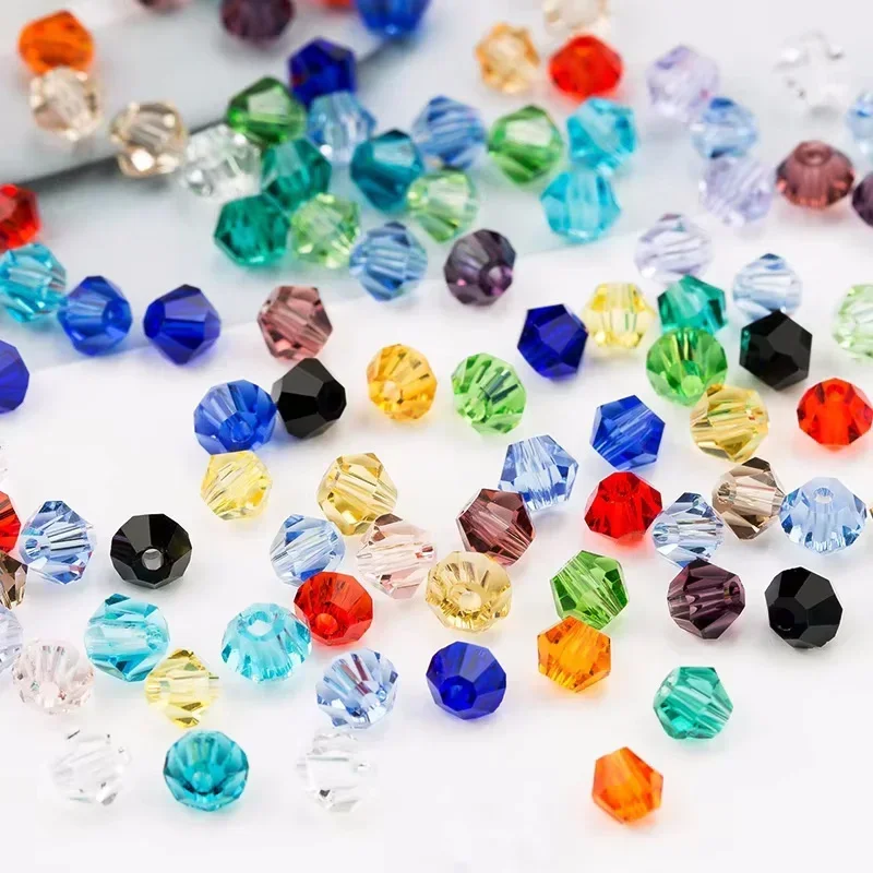 4mm Glass Bicone Beads Faceted Crystal Beads Rainbow Loose Craft Beads for Bracelet Necklace Earring Keychain Making DIY 100PCS