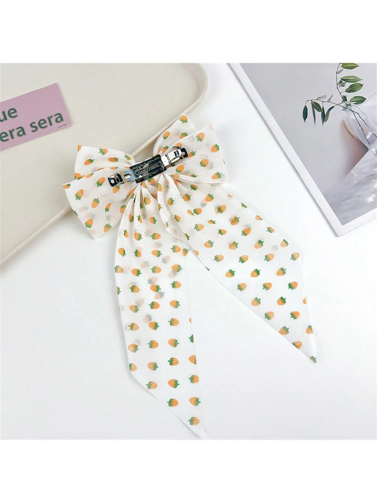 1 forcina per capelli da donna Girly Heart streamer Bow hairpin Strawberry polka Dot Princess back head Fairy long bow Hairpin headpiece