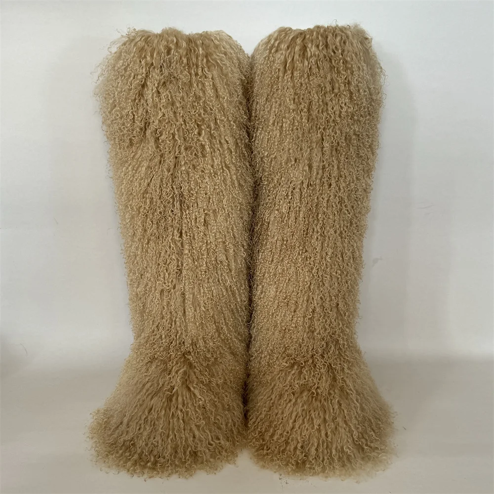 60cm New Arrival Hot Sale Colorful Women Snow Winter Designer Boots Real Mongolian Fur Warm Boots