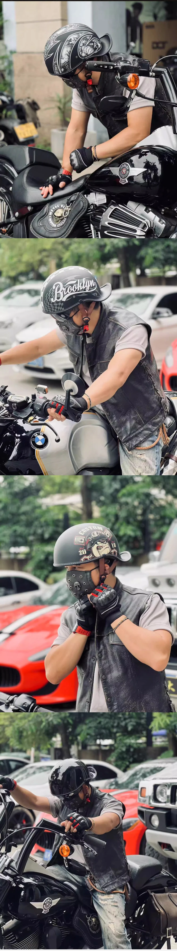 Retro-Helm mit gekröpftem Heck, Motorradhelm für Männer und Frauen, Vier-Jahreszeiten-Prince-Cruise-Helm, Persönlicher Halbhelm zum Fahren. – Detail 3