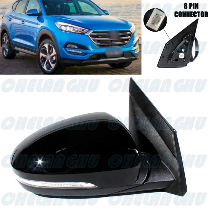 

For Hyundai Tucson 2016 2017 2018 Right Side 8 Pins Black Painted Heat Power Adjust Power Fold Mirror Assembly