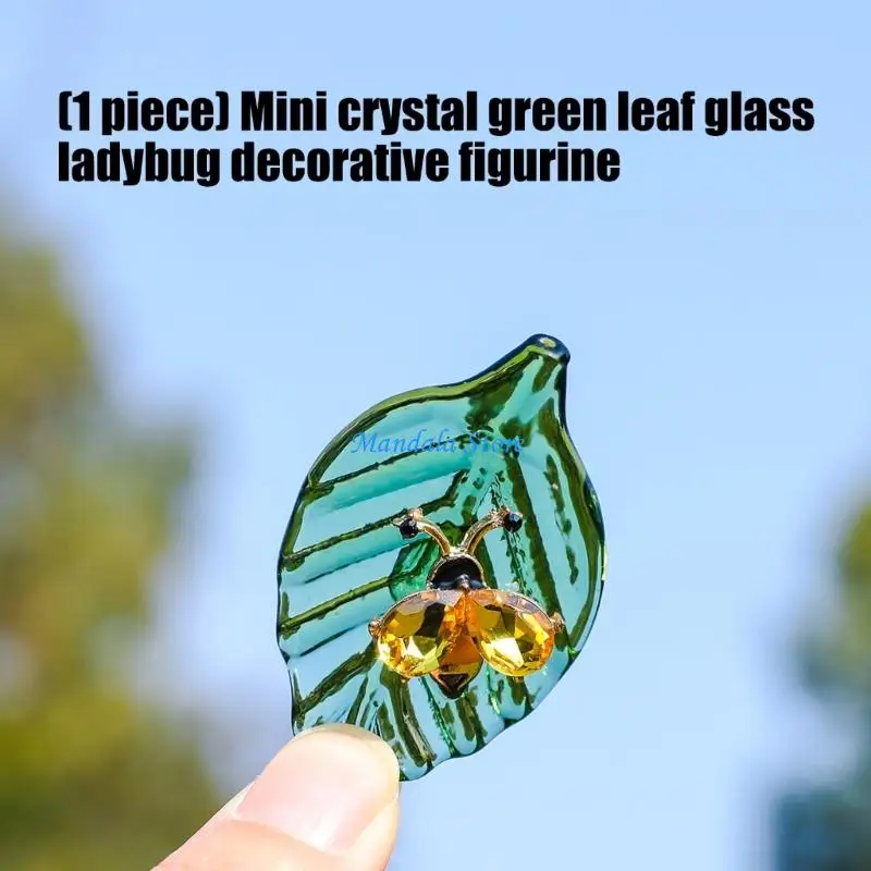 U2JC Glass Green Ladybugs Figurine Collectible Art Glass Miniature Animal Statue Insect Sculpture Ornament Home Decors