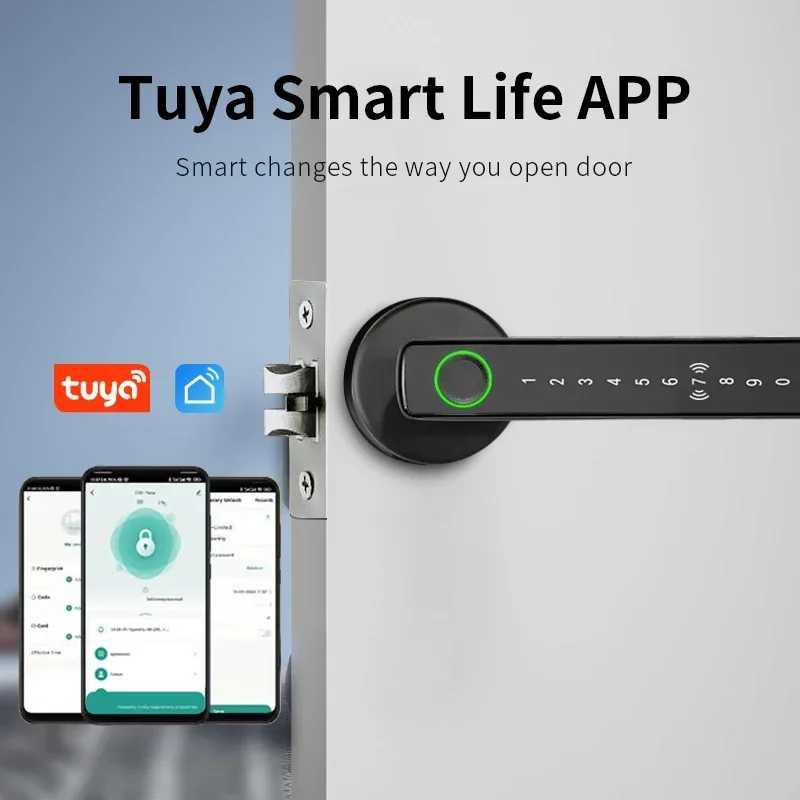 

Умный замок с отпечатком пальца с датчиком AI: цифровой дверной замок с подключением к Wi-Fi и приложением Tuya, 6-позиционный вход, электронный замок без дрели для дома