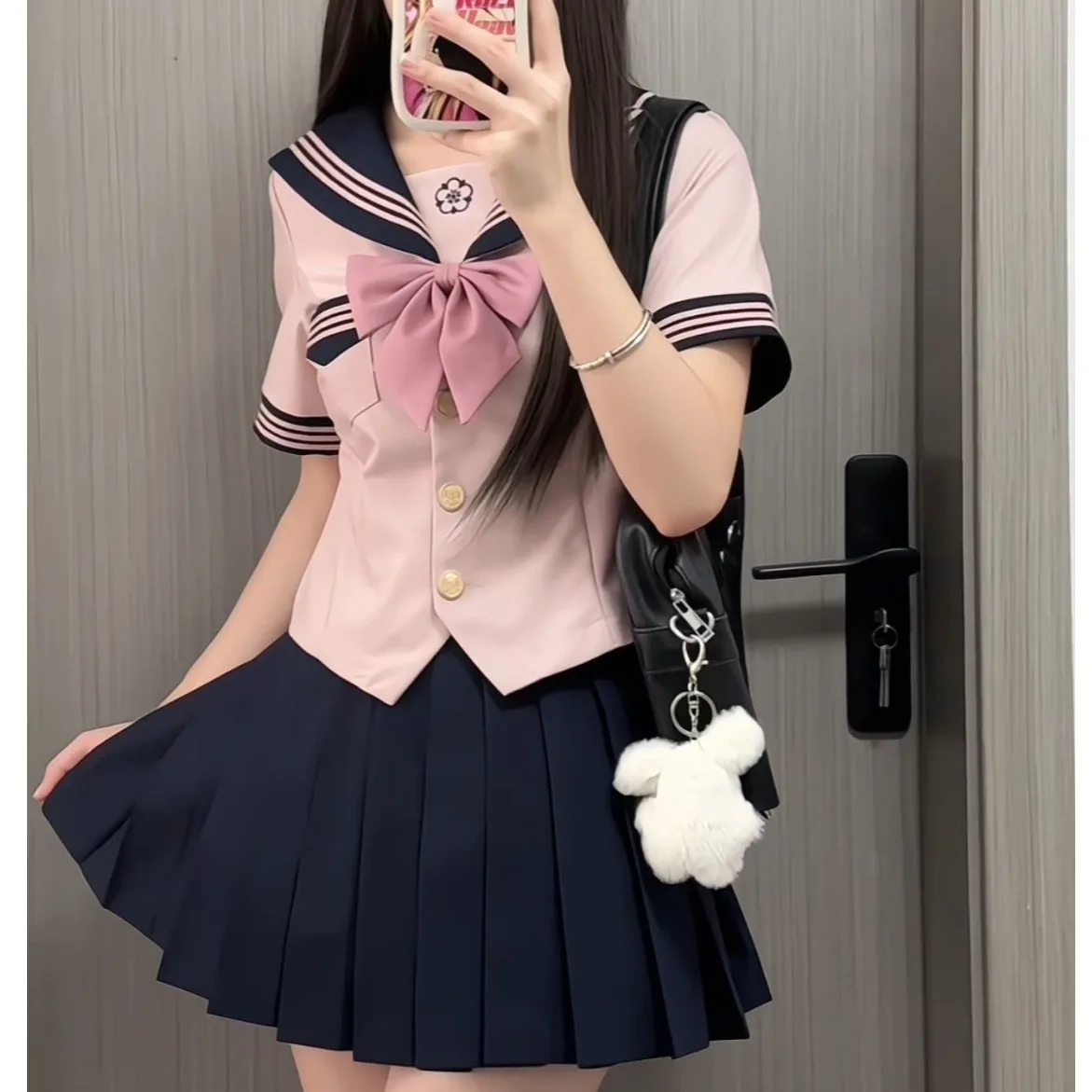 Original Sweet Japanese Sle School orm Set for plus Size Women Waist-cinching Sailor Suit Two-Piece Set Polyester ort...