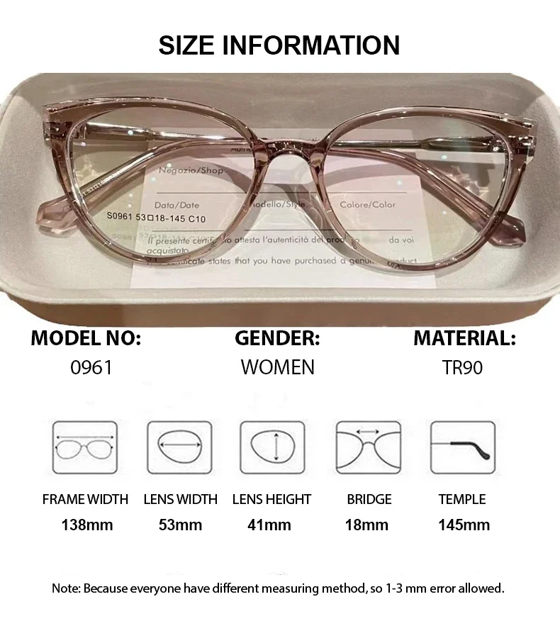 Chashma Women Elegant Cat Eye Prescription Glasses Frame TR90 Eyewear Optical Eyeglasses for Recipe Lenses Girls Spectacles