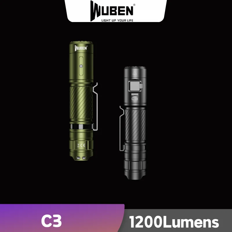 wuben-充電式led懐中電灯防水ハイパワー1200ルーメンバッテリー付きキャンプ用ランタンc3