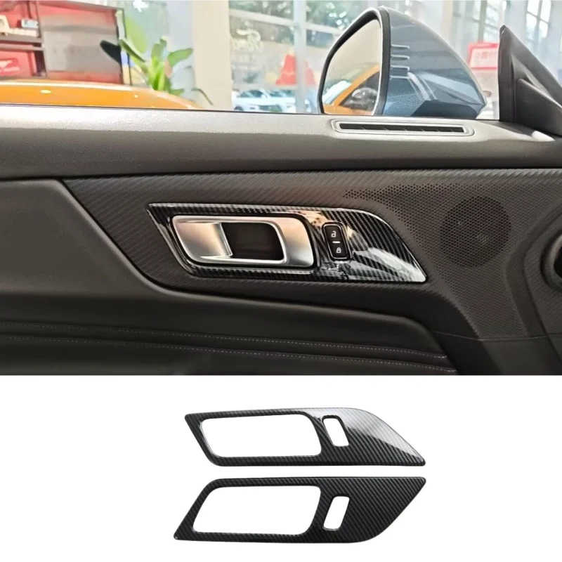 

For Ford Mustang 2024-2025 Car Inner Door Handle Cover Frame Trim Accessories - ABS Carbon Fiber