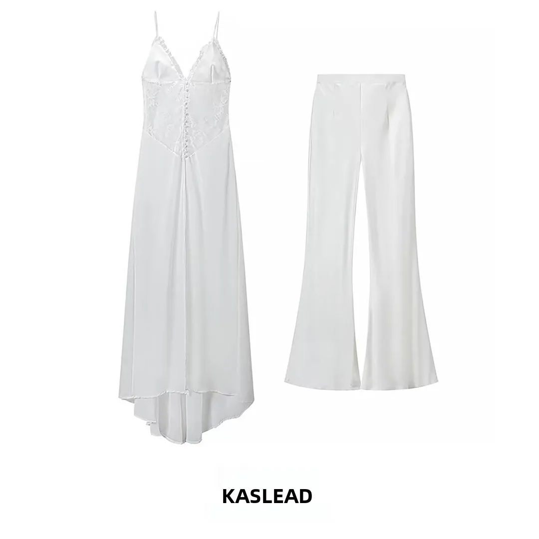 KASLEAD New Women's Fashion Sensation Slimming Strap Pants Versatile Style Summer Collection Sleeveless Two-Piece Set