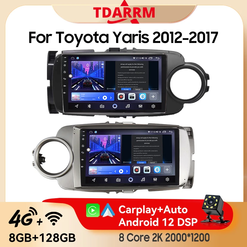 Android 13 AutoRadio For Toyota Yaris Vios 2012 -2017 Navigation GPS 2din 4G Wireless CarPlay Car Multimedia Vedio Stereo Player