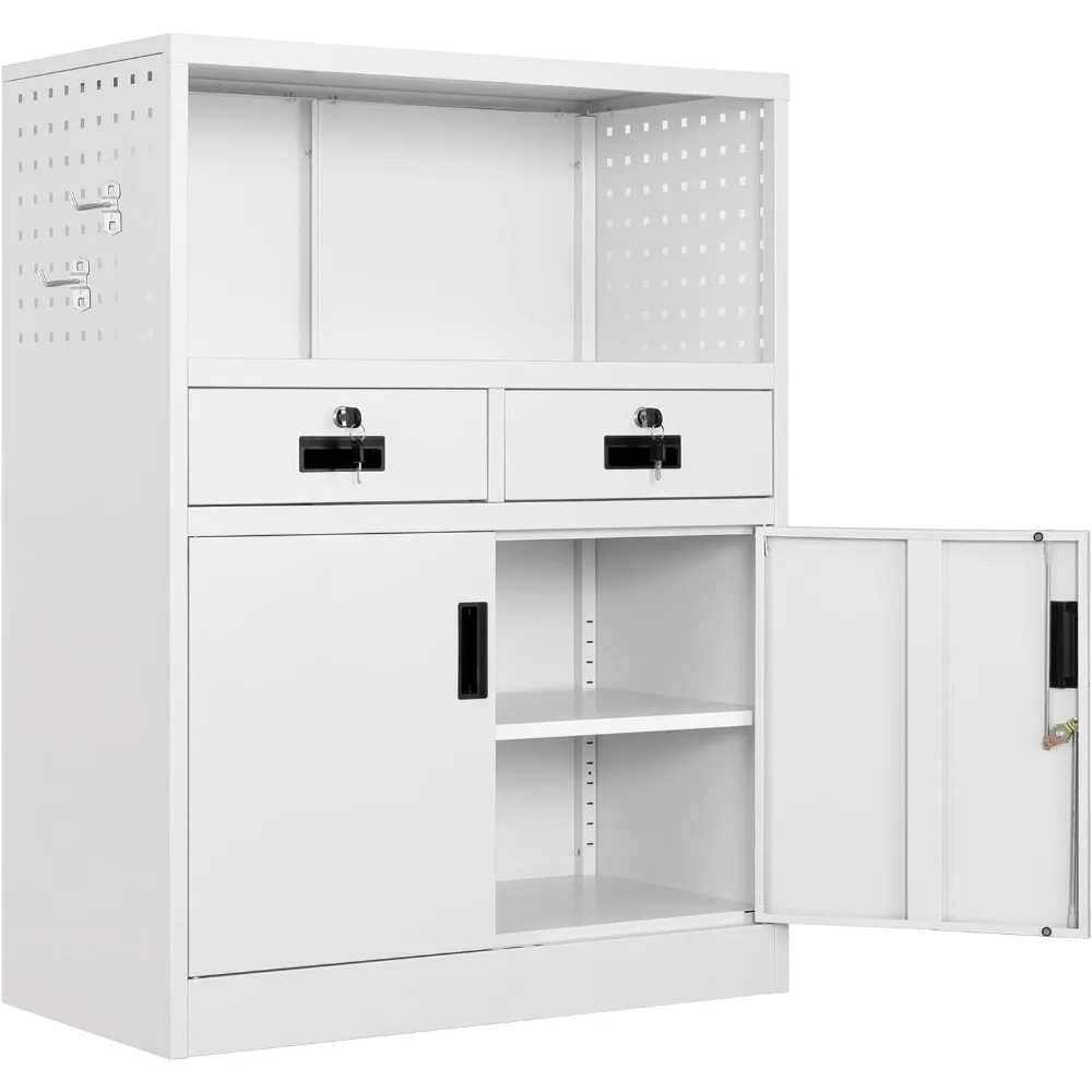 

Locking Cabinet with 2 Drawers, Metal Storage Cabinet with Locking Doors and Shelves - 41.3" Steel Lockable Storage Cabinet, Me