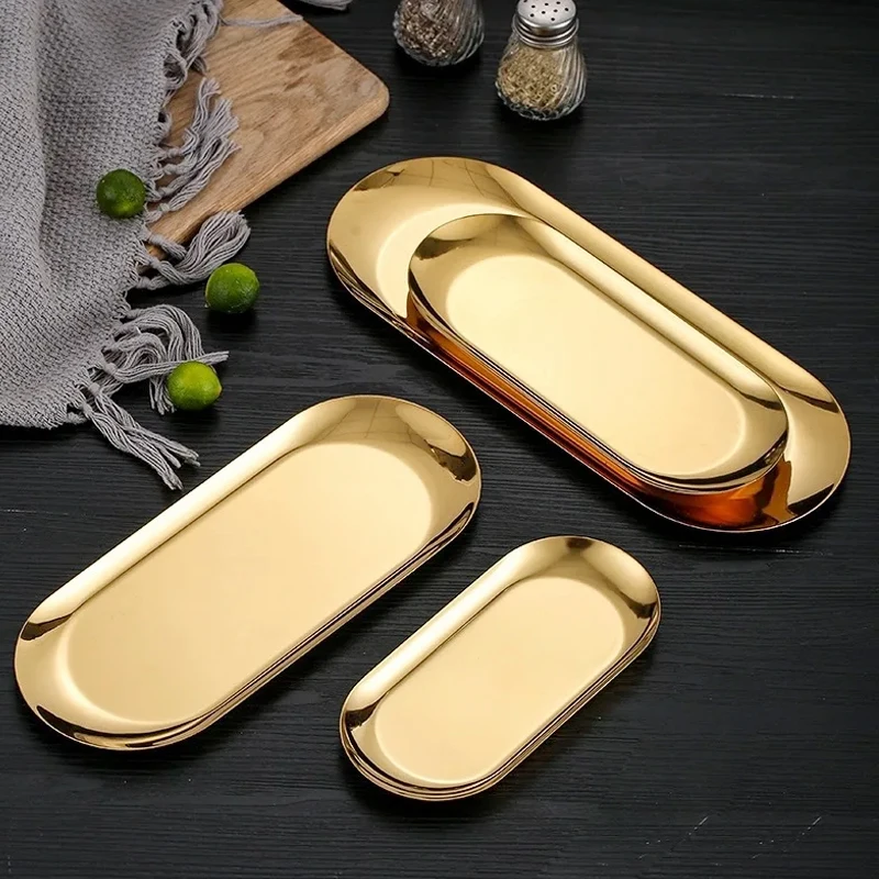 18cm/23cm/30cm Stainless Steel Trays Storage Earrings Sorting Plates Bathroom Bedroom Home Kitchen Storage Decoration Accessory