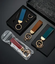 Custom Logo Leather Car Key Chain Gift Box Laser Engrave Men Women Vintage Personalize Keyring Ring Keychain Blank Company Gift