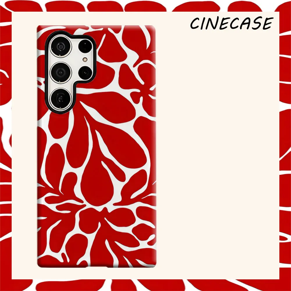 red matisse flower For Samsung Galaxy S26 S25 S24 A56 A36 Dual Layer Luxury Fashion Full Lens Protective Case