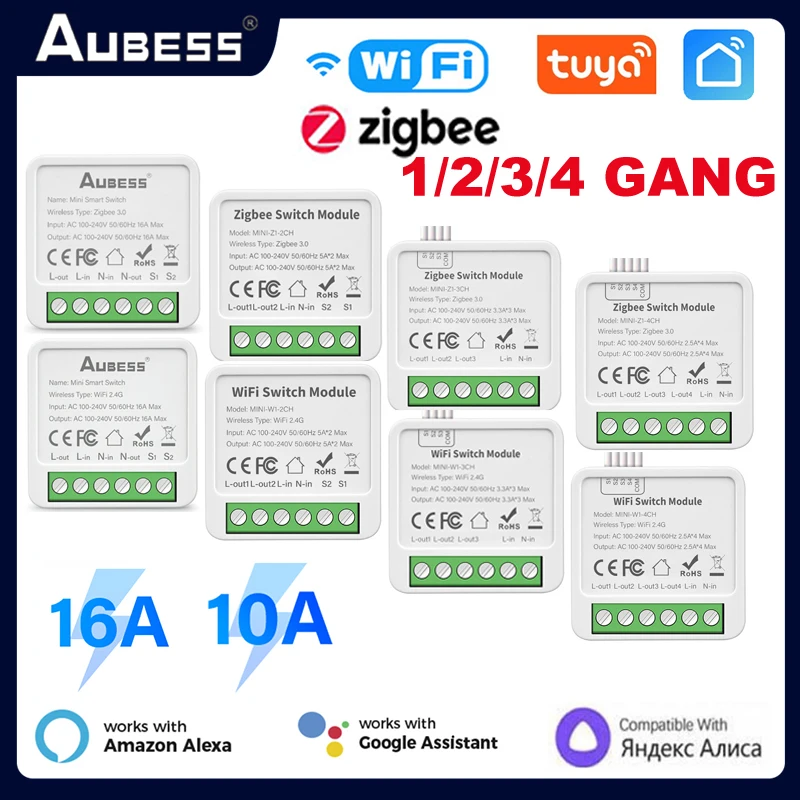 Tuya Zigbee Wifi 1/2/3/4 Gang Smart Switch Module 2 Way Control DIY Breaker Smart Home Work With Alexa Google Home Yandex Alice