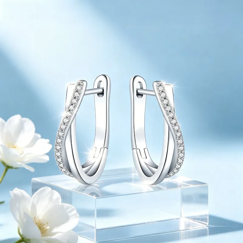 Stone Inlaid Twisted Wire Hoop Earrings U-shaped Earrings Jewelry Multifunctional Hoop Earrings Women's Jewelry Birthday Gift