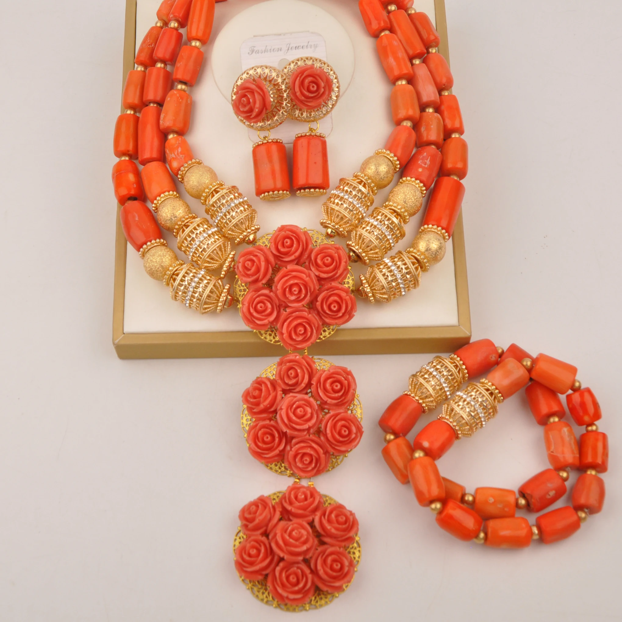 

Natural Coral Orange jewellery Set Necklace Wedding jewellery Nigeria African Bride