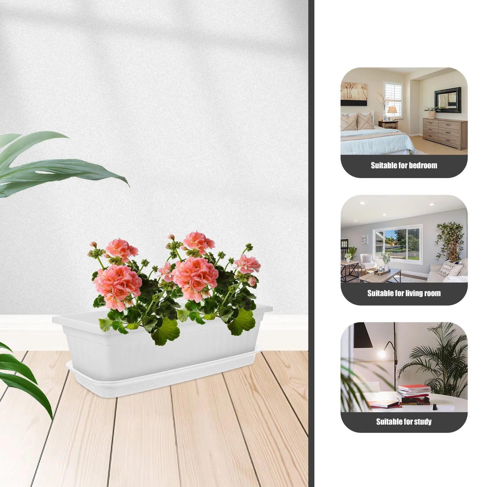 

4Pcs Rectangular Water Trays for Potted Plants Longlasting Resin Drip Saucers Easy Clean Stable Support Indoor Garden Accessory