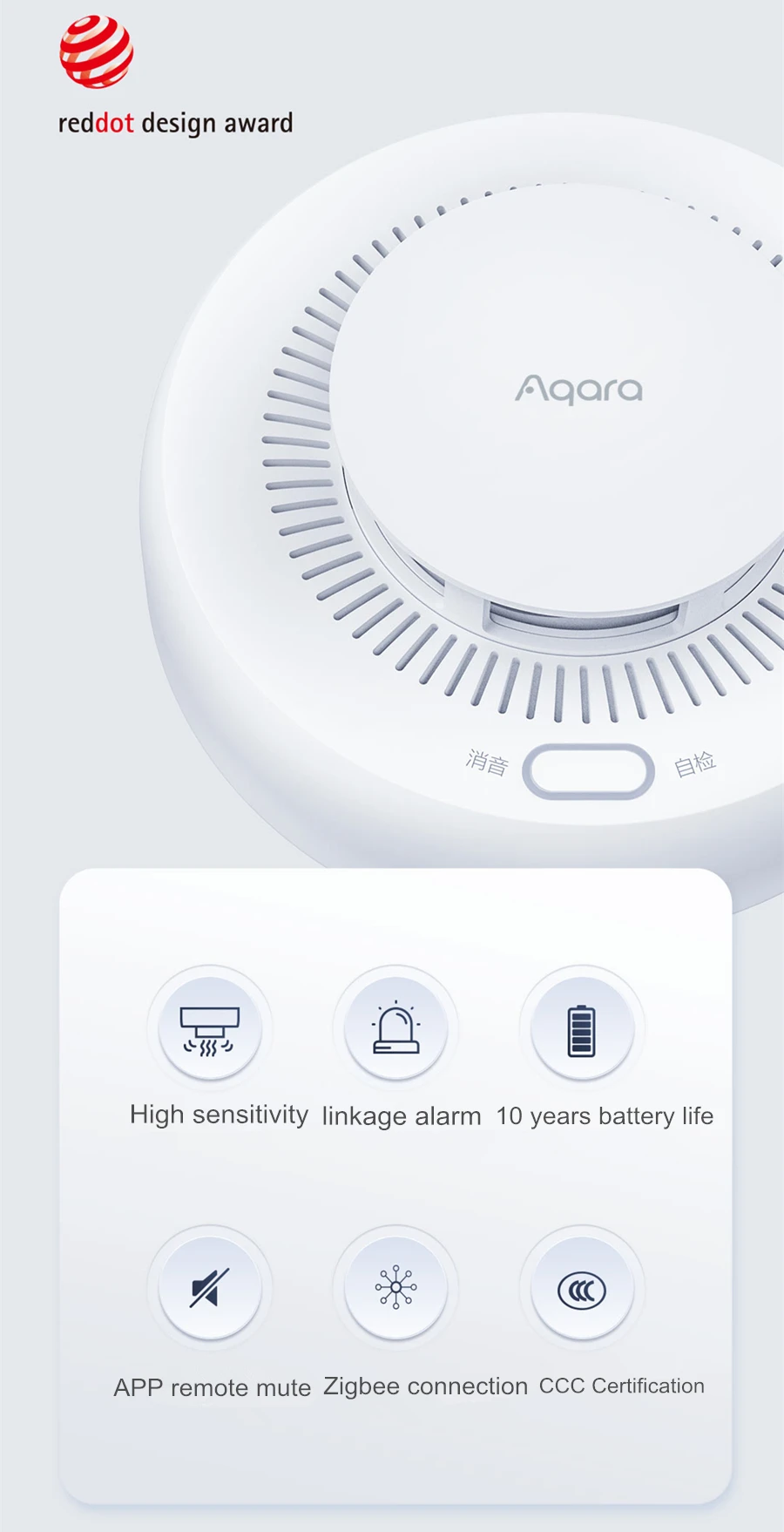 Aqara rilevatore di fumo sensore allarme antincendio Zigbee 3.0 Monitor avviso sonoro APP di sicurezza domestica funziona con l\'app Xiaomi Mi Home