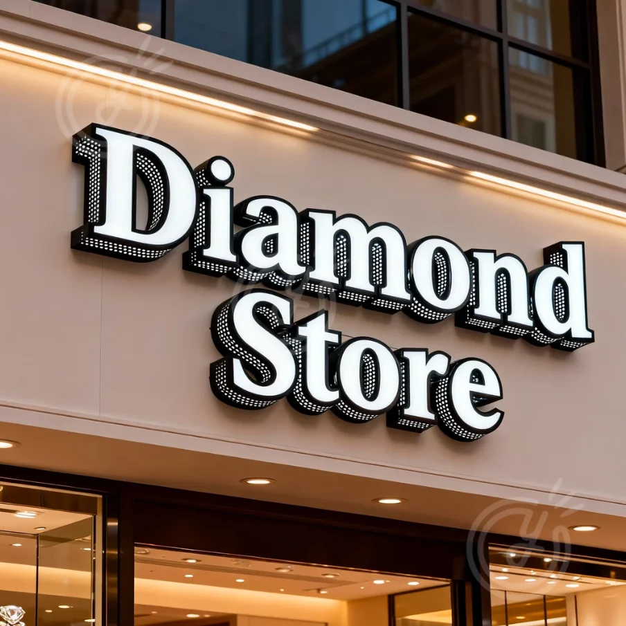 カスタム3Dメタル屋外側面発光看板サイン文字カスタマイズ可能広告LEDダイヤモンドストアサインロゴ照明付き看板