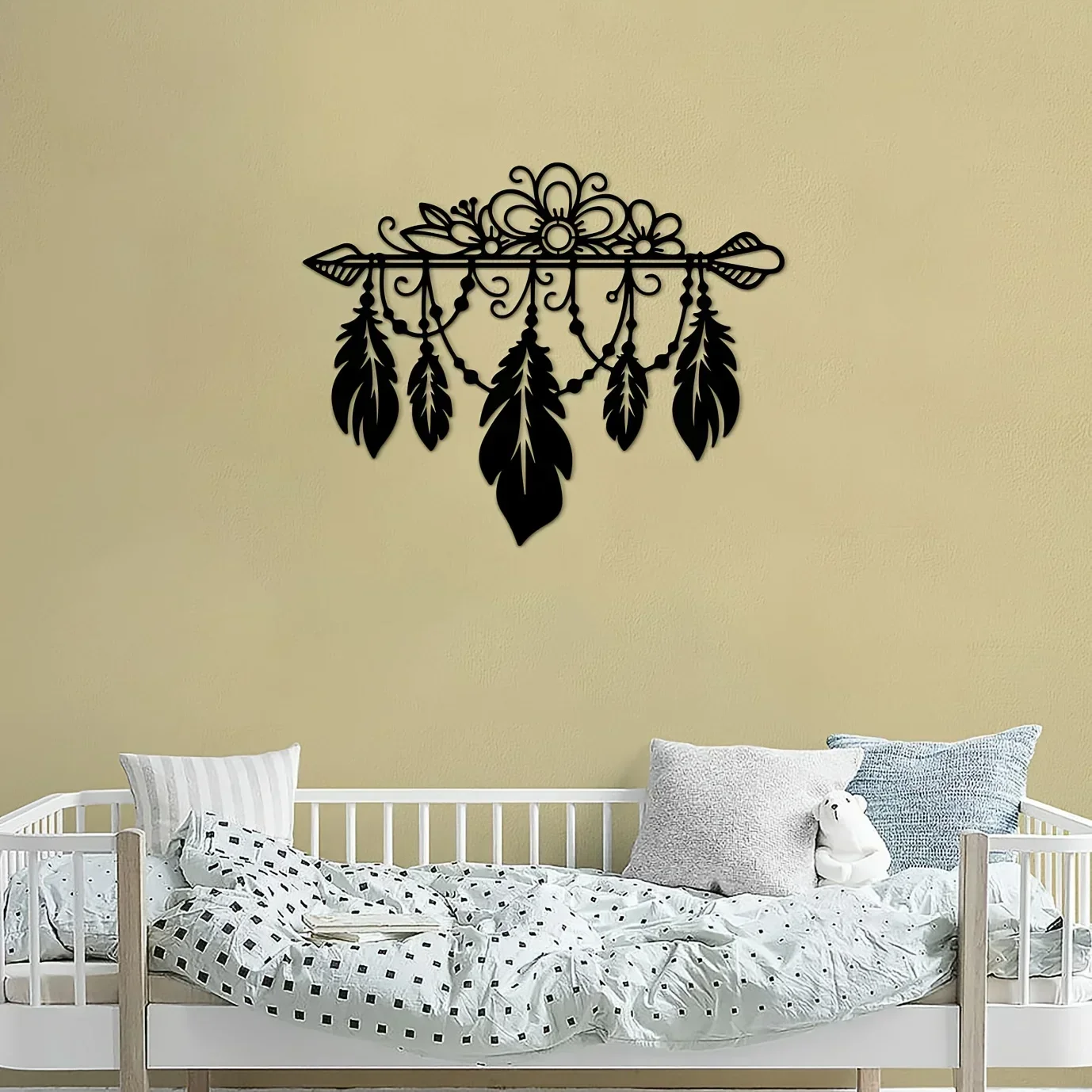 Boho Feather Tassel Home Metal Wall Art Home Decor Living Room Bedroom Kitchen Bathroom Office Decor Sticker Mural Room Decor
