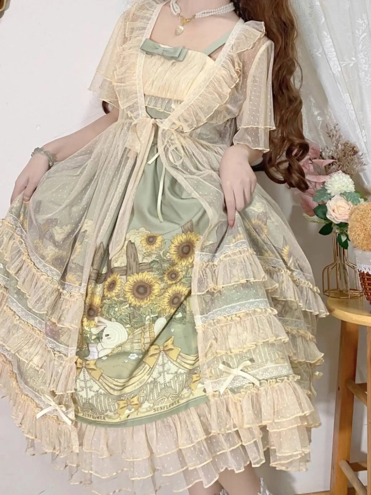 

New Sunflower Tale Lolita Spaghetti Strap Dress Overskirt Lolita Dress Elegant Fiesta Carnival Halloween Cos Cosplay Women