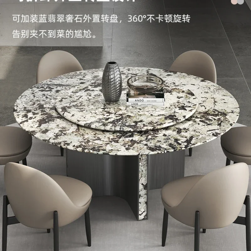 

Light Luxury Natural Marble round Dining Table with Turntable Modern Simple Home Dining Table and Chair Combination