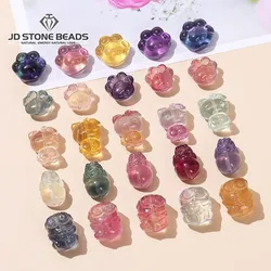 10Pcs/lot Natural Fluorite Crystal Carved Animals Shape Wealth Square Flower Lucky Pixiu Cute Bead With Hole For Jewelry Making