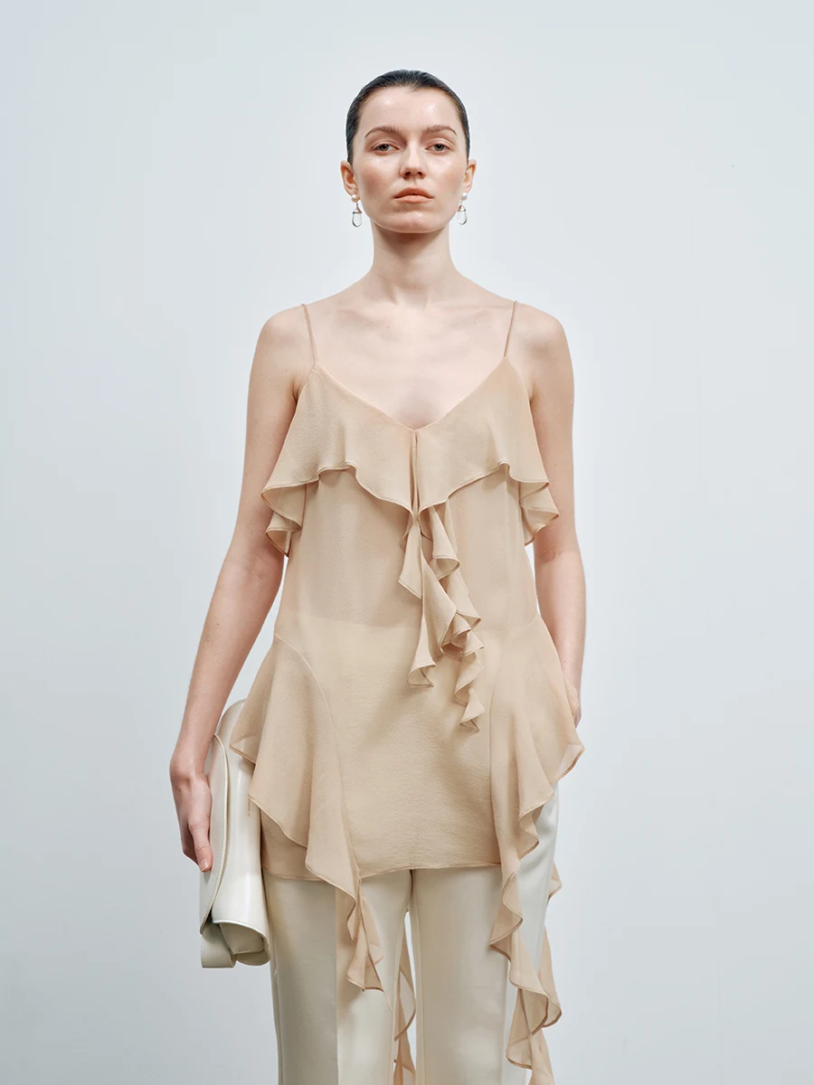 

Lightweight Silk V-Ne Wrap Waist Strap Romantc Asymmetrical Lace Trim High Densi 00% Silk Thin Transparent Feel Strap