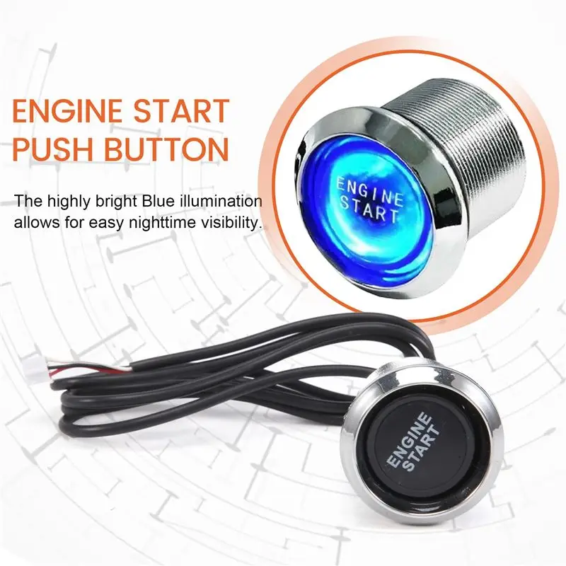 Universal For Car Engine Start Push Button Switch Ignition Starter Kit Blue LED Car Check Eengine Light