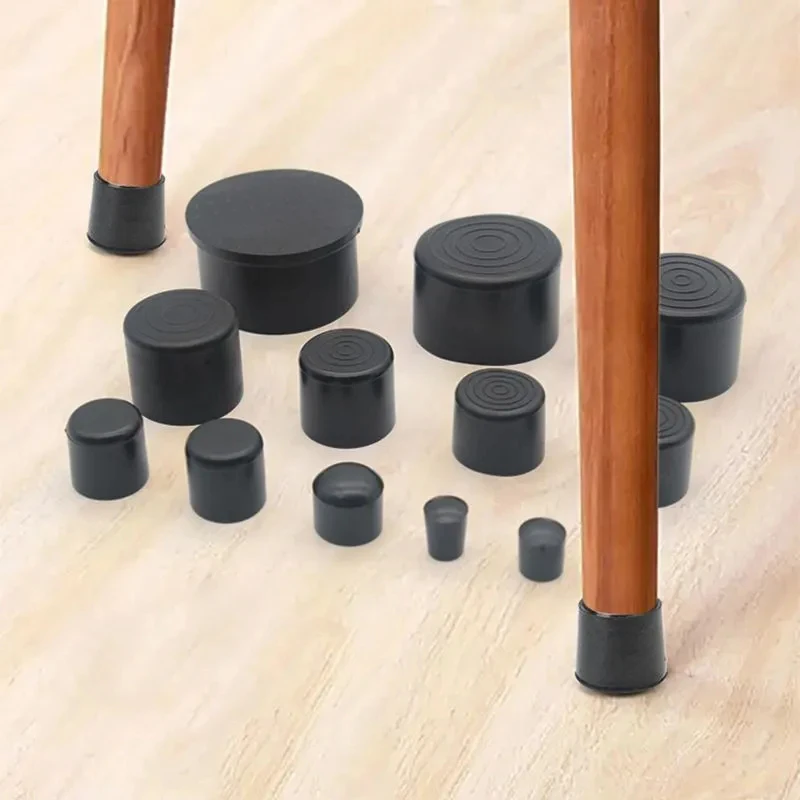 PVC Soft Rubber Sleeve Black Round Table Chair Foot Pad Furniture Feet Non-Slip Covers 6~120mm