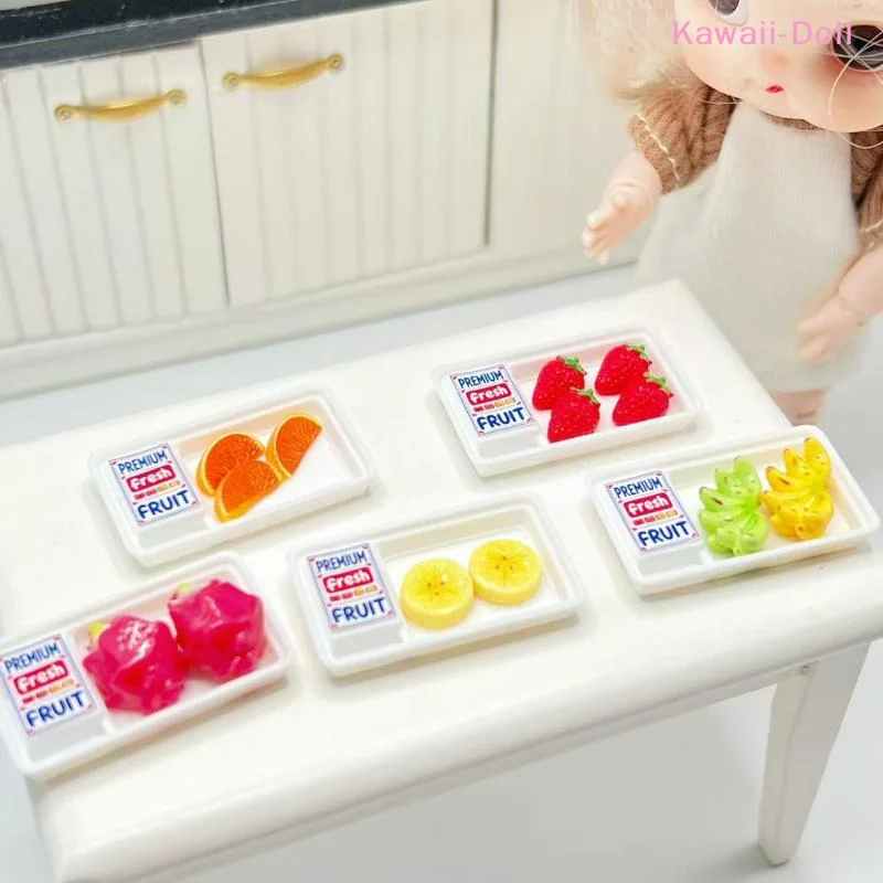 

[DO]1 Set 1:12 Scale Dollhouse Food Toys Supermarket Fruit Kit With Clear Box Strawberry Banana Orange Ornaments Doll Toy[DO]